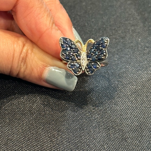 Unique Synthetic Sapphire Butterfly Ring - Picture 2 of 10